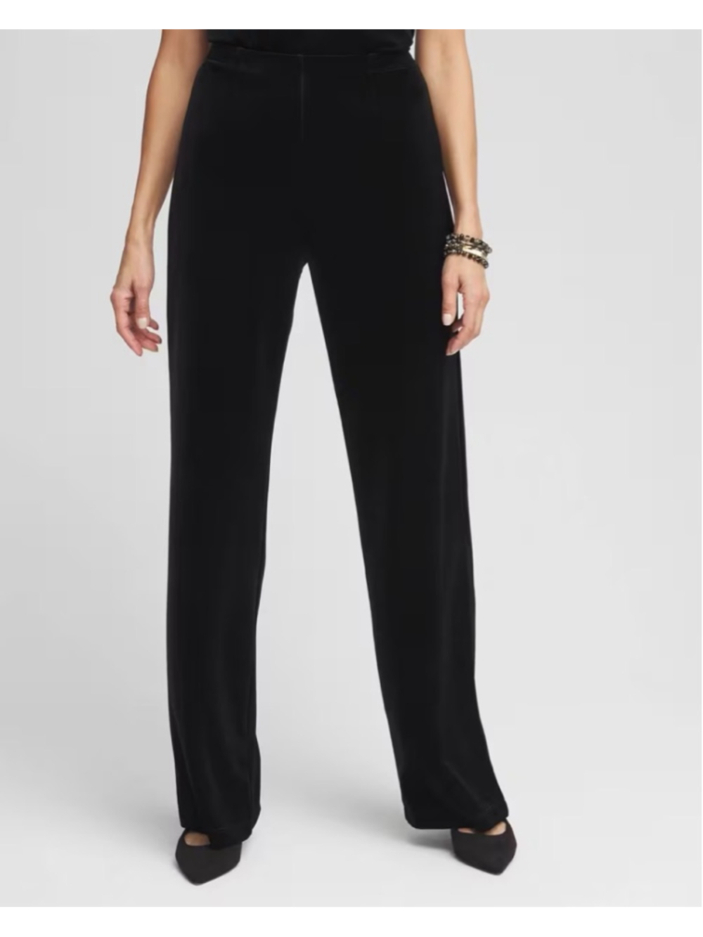 Chico's Travelers New Black Velvet No Tummy Pull On Pants Size 0 US 4/6